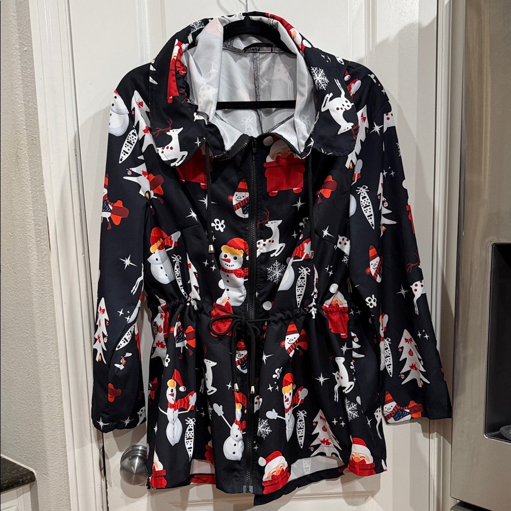 Festive Black Holiday Jacket with Snowman Print